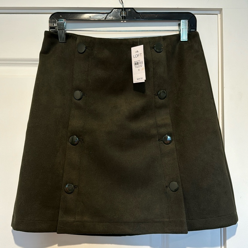 LOFT olive green faux suede mini skirt